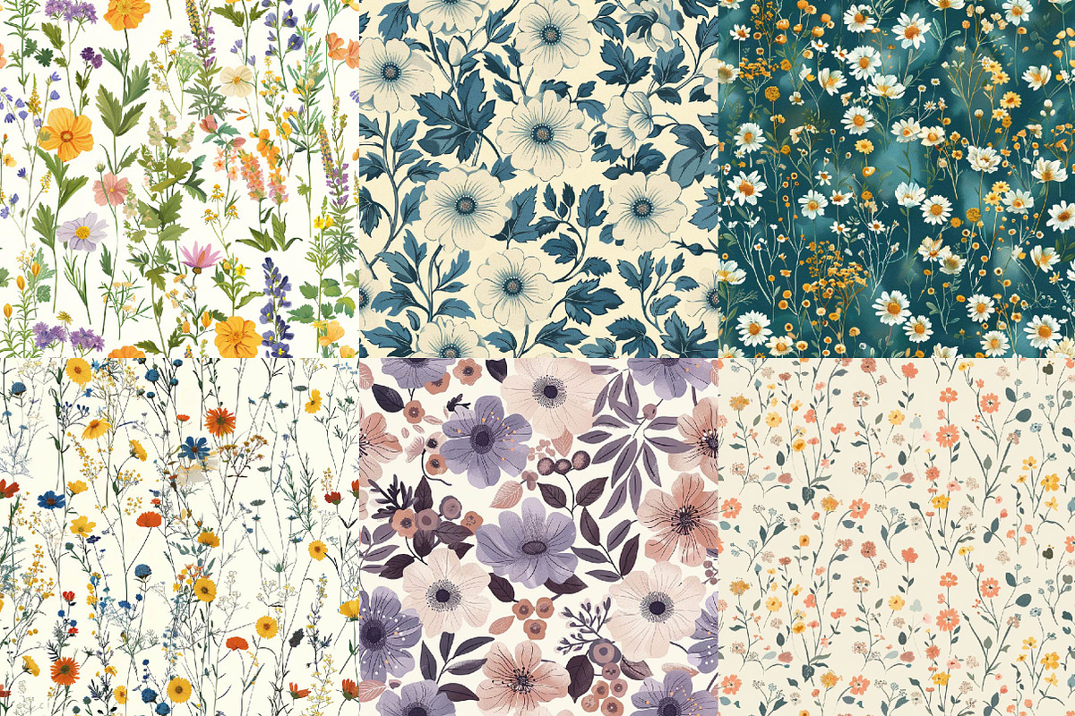 Meadow Floral Digital Paper, a Texture Illustration by DreamPrint404 (Photo 7 of 7)