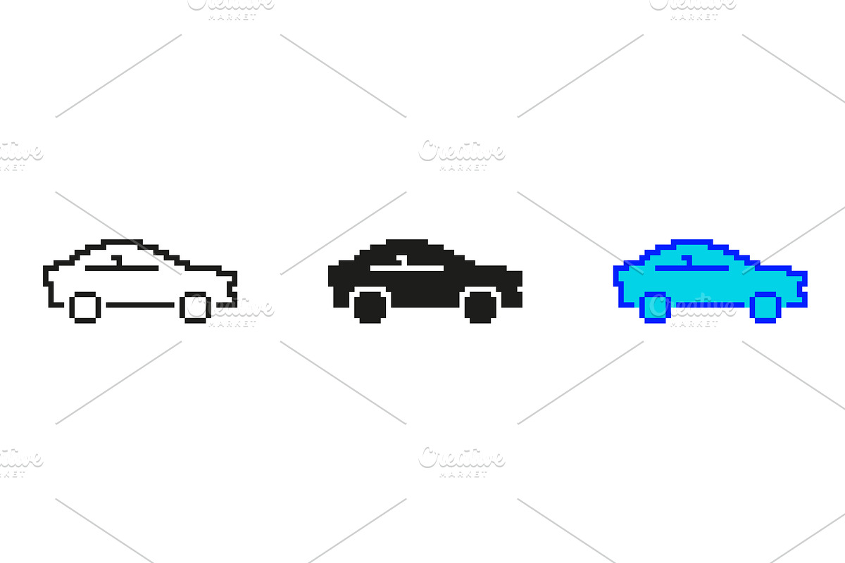 Car Pixelated Icon Set. Pixel Art, a Transportation Illustration by Gentle Studio