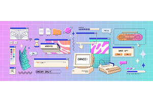 Retro user interface elements set, an Object Illustration by PaperTrident