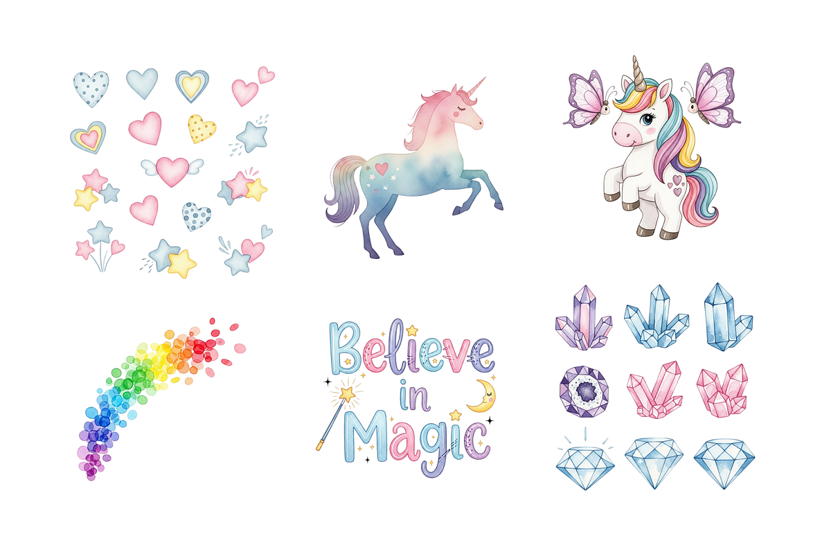 Watercolor Unicorns Clipart, a Decorative Illustration by BerryPieArt (Photo 4 of 4)