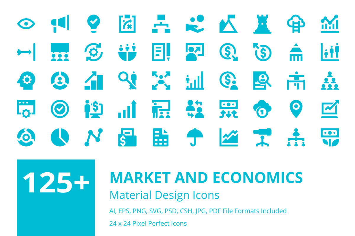 125+ Market and Economics Icons Set, a Solid Icon by Creative Stall