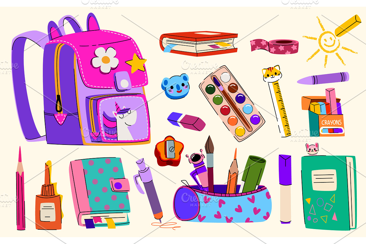 School stationery stickers set, an Object Illustration by art PVP - market