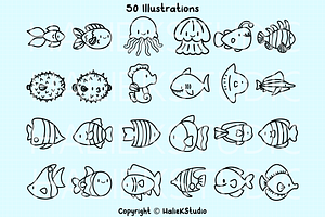 Cute Fish Procreate Stamp Brushes