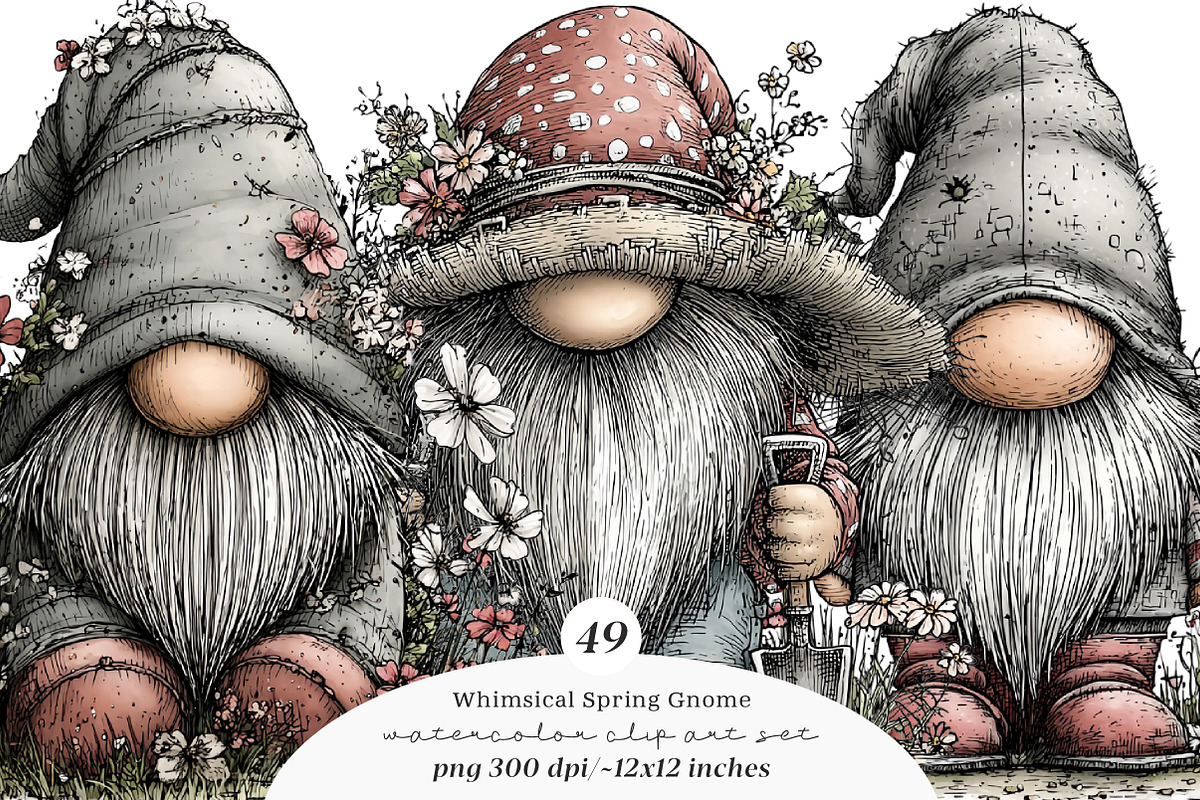 Whimsical spring gnome clipart, an Illustration by SinaCreation (Photo 1 of 11)