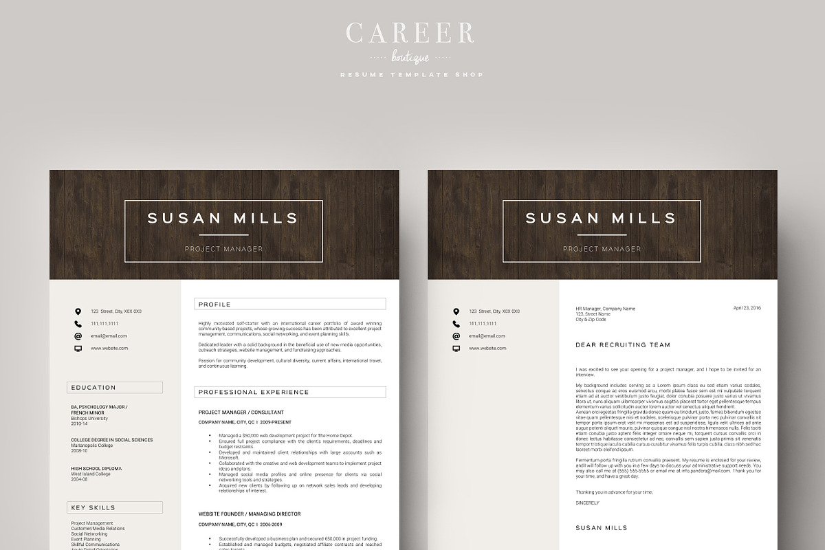 Modern Resume & CoverLetter Template, a Resume Template by careerboutique (Photo 3 of 6)