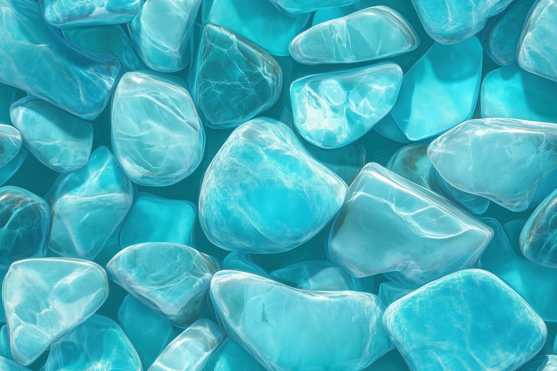 Seamless Turquoise smooth, polished turquoise stones arranged randomly ...