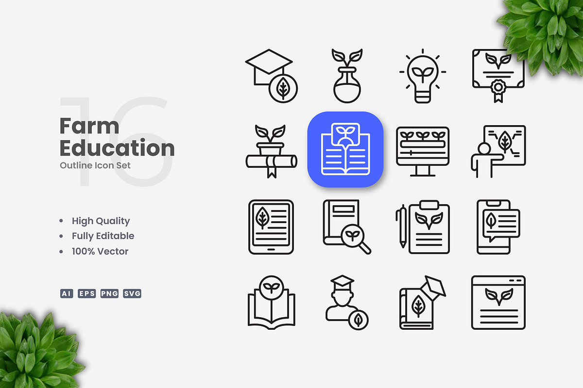 Farm Education Outline Icons, an Icon by Upnowgraphic