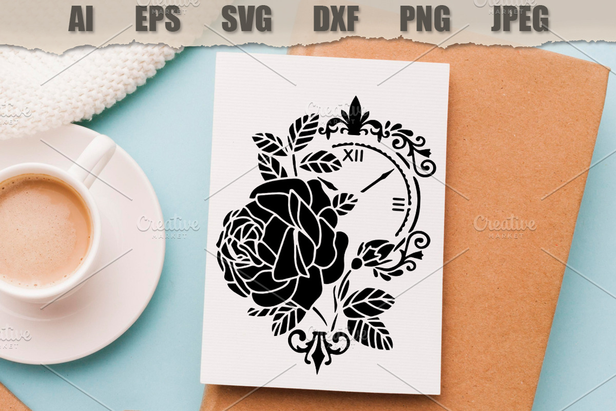 Stencil Rose flower Clock, a Technology Illustration by MARYCRAFTIRIA (Photo 3 of 3)