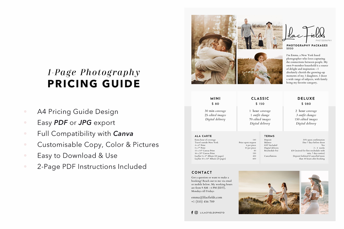 1-Page Photography Pricing Template, a Flyer Template by White Dreamers (Photo 2 of 4)
