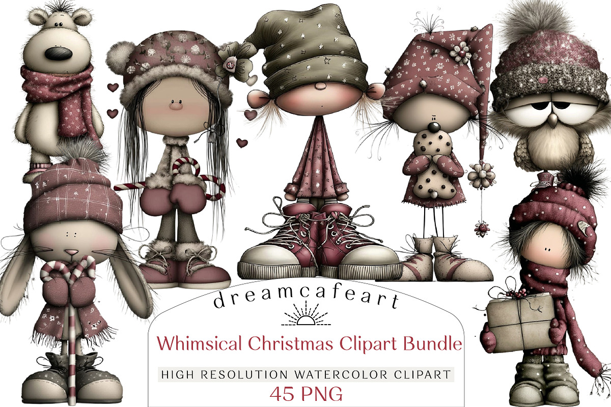 Whimsical Christmas Clipart Bundle, an Illustration by DreamCafeArt (Photo 1 of 8)
