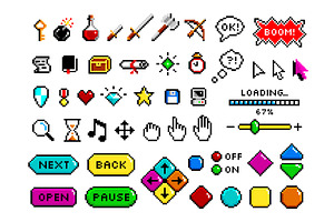 Pixel game elements. Knight sword, a Background Graphic by LadadikArt