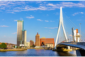 View of erasmus bridge in rotterdam netherlands containing rotterdam, bridge, an Architecture Photo by Leonid Andronov