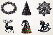 Black Christmas Clipart Set, an Illustration by RobertsArt (Thumbnail 4 of 4)