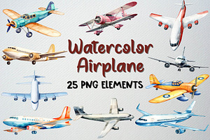 Watercolor Airplane Clipart Set