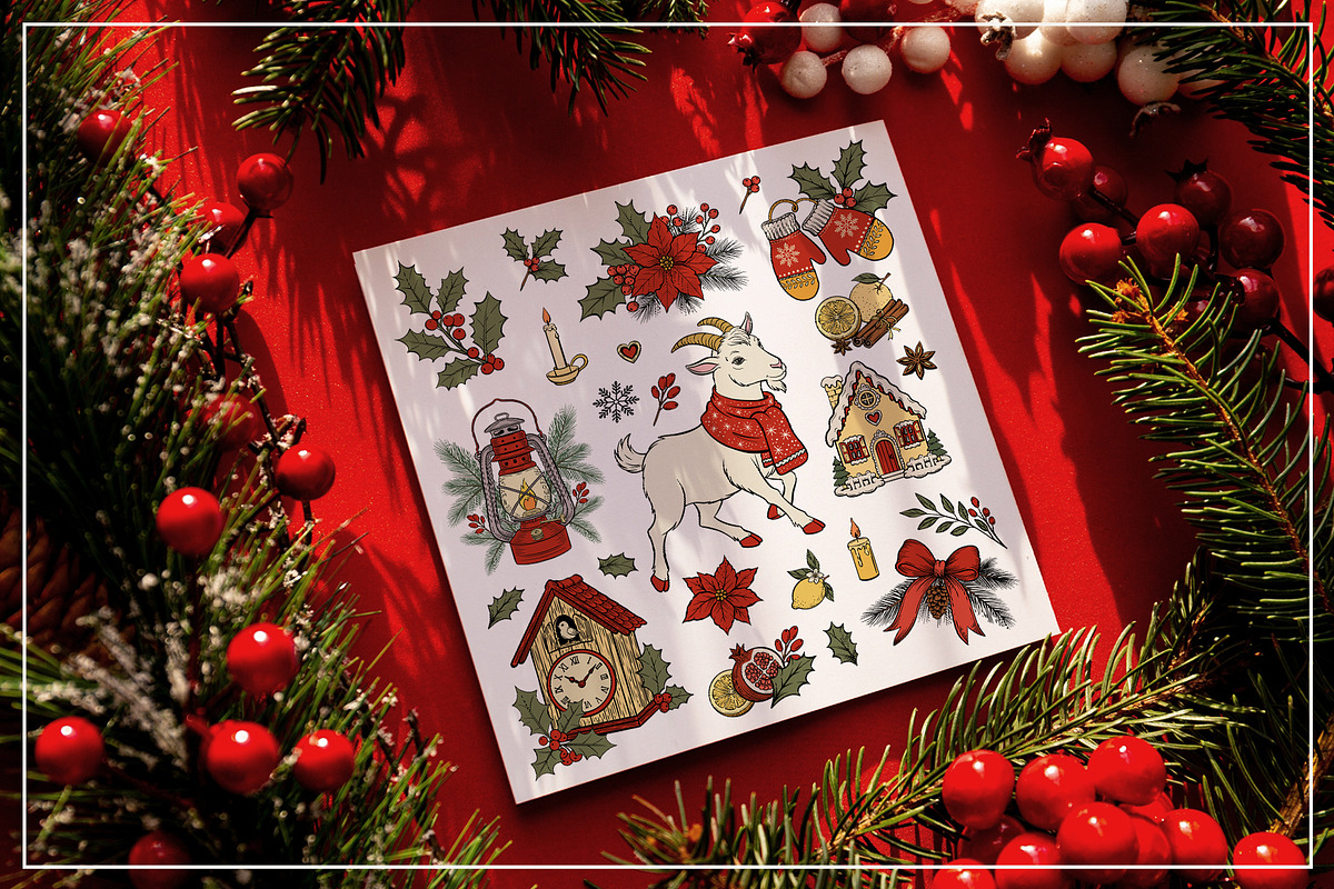 Retro Christmas Clipart Vector Set, an Animal Illustration by ilonitta (Photo 8 of 12)