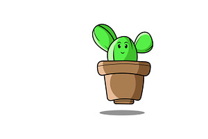 Cute Face Cactus In Flower Logo