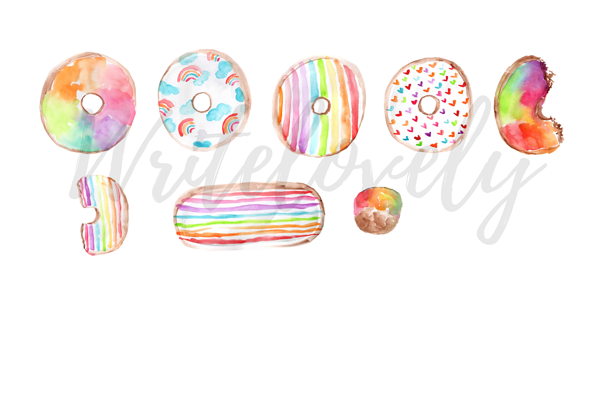 Watercolor rainbow donut clipart, a Food Illustration by Writelovely (Photo 2 of 2)