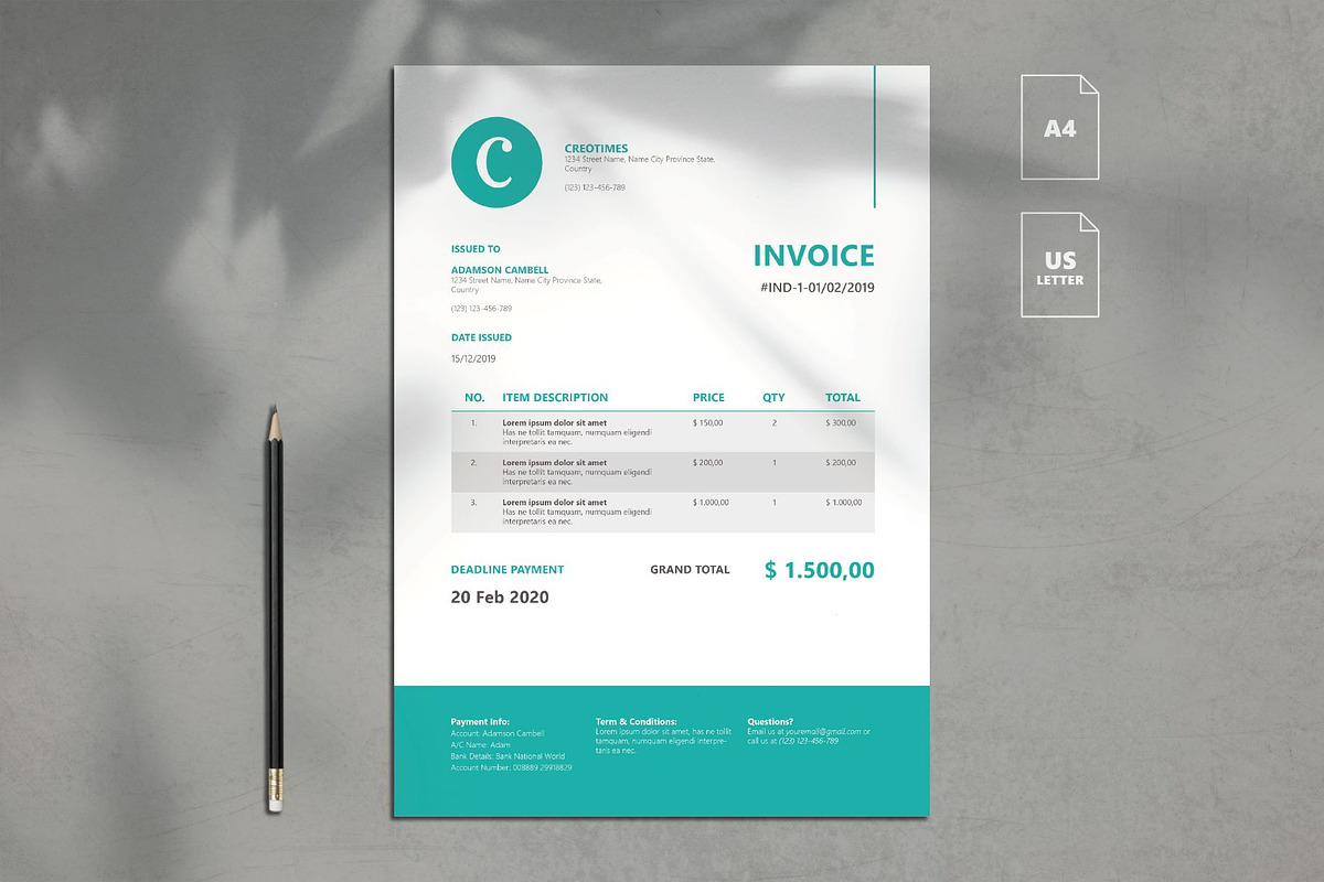 Business Invoice Template Vol. 5, a Stationery Template by 730 Studio