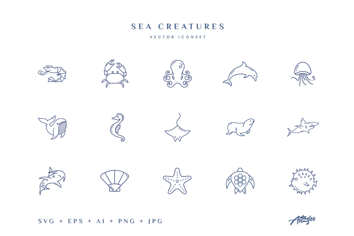 Sea Creatures (vector icons), a Solid Icon by Artzgeo (Photo 1 of 5)