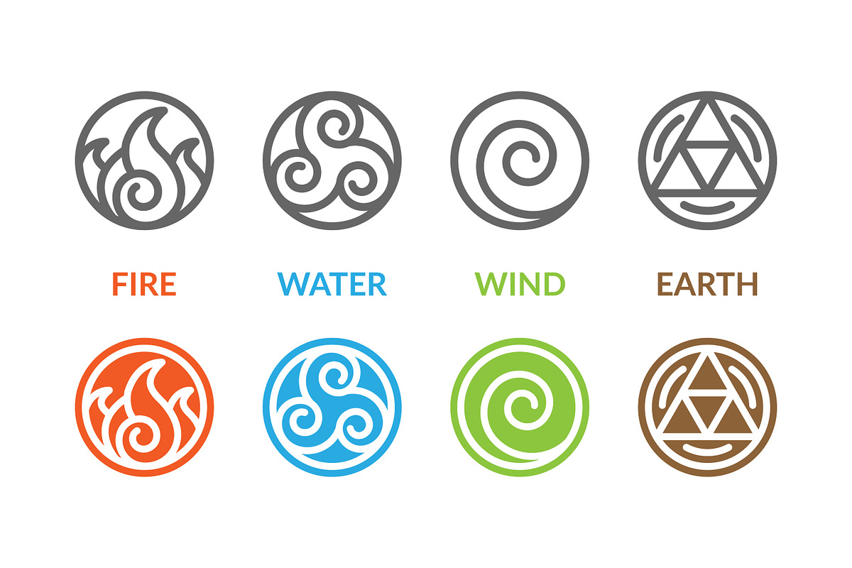 Symbols of the elements, an Outline Icon by Saba Vector