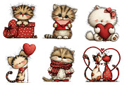 Quirky Valentines Cats Clipart, an Illustration by Dream Creation (Thumbnail 4 of 7)