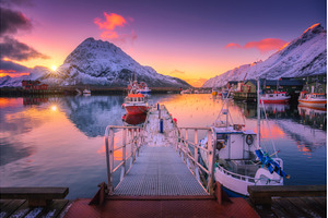 Fishing boats in harbor at sunset, a Nature Photo by den-belitsky