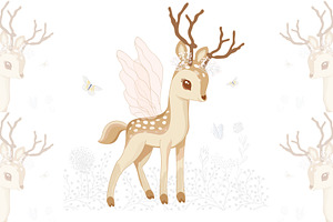 Pretty Deer Print.Cute Bambi Vector.