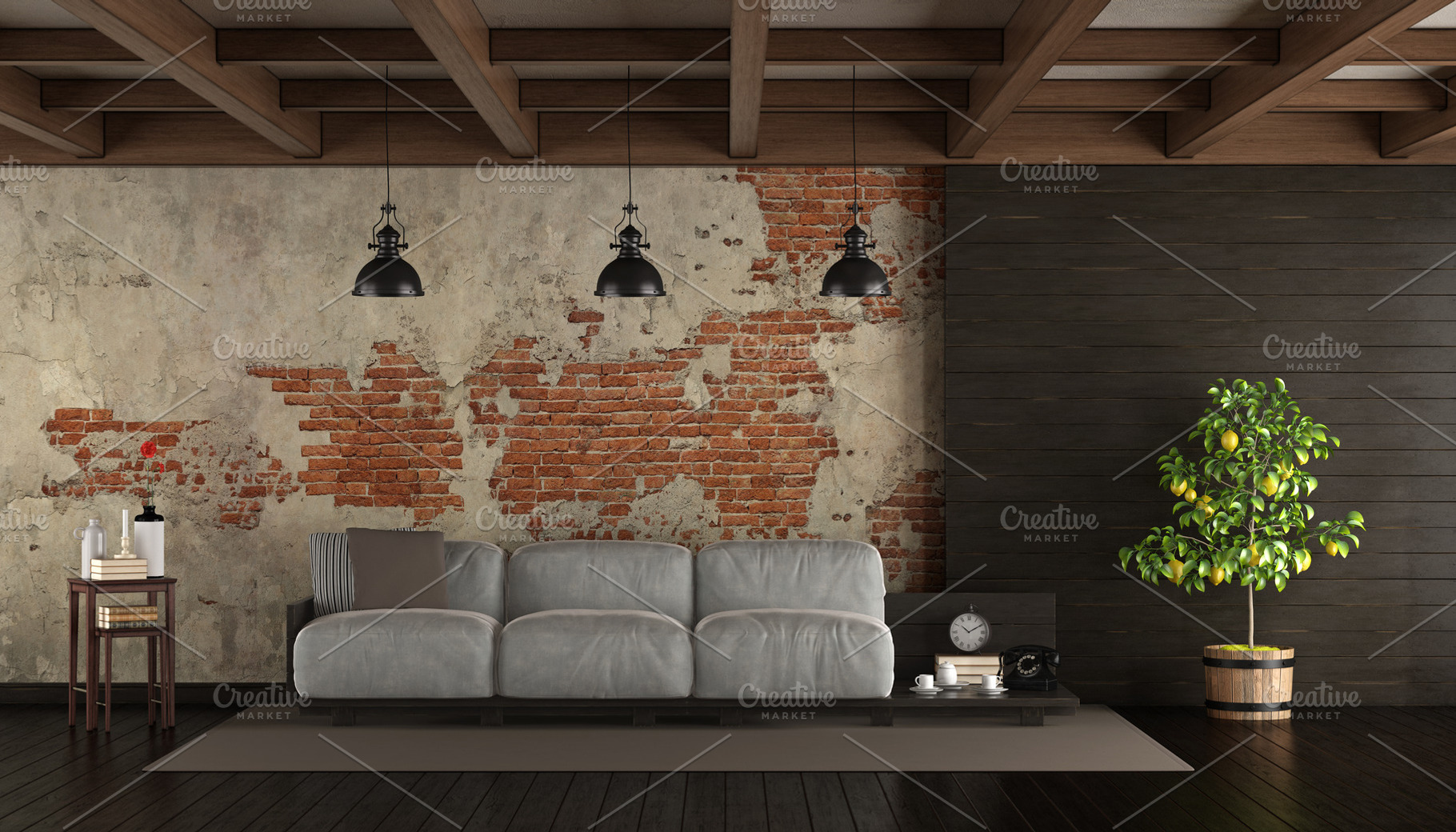 Dark living room in rustic style, an Architecture Photo by Archideaphoto