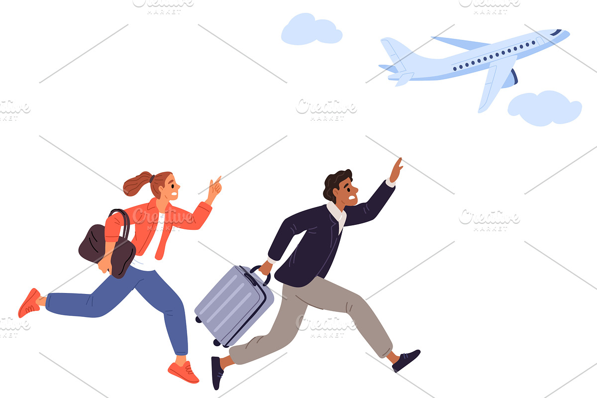 Man with suitcase and woman with bag, a Transportation Illustration by Vectorbuum