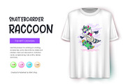 Cartoon raccoon skateboarder. Tshirt, an Animal Illustration by KENO Mascots (Thumbnail 6 of 7)