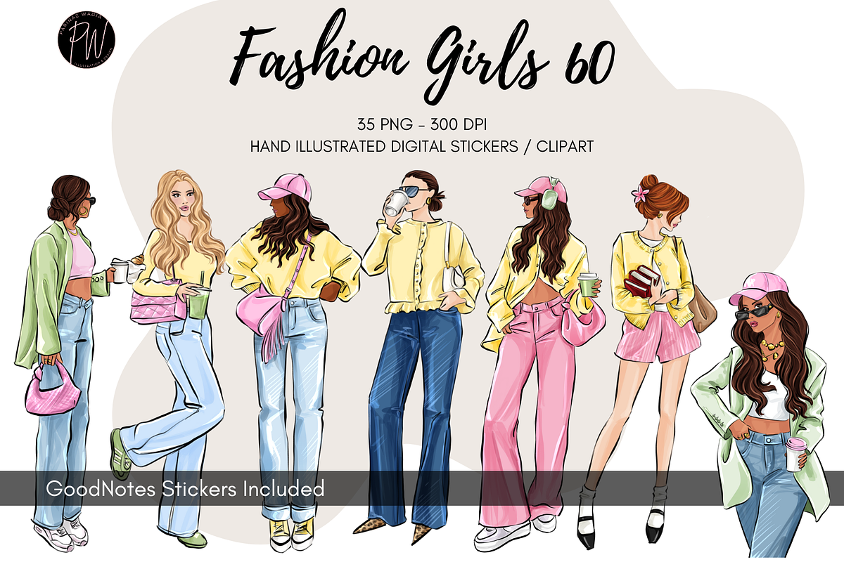 Fashion girls 60 clipart PNG, a Person Illustration by Parinaz Wadia Design (Photo 1 of 11)