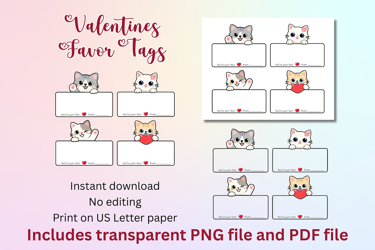 8 Valentine's Cat Favor Tags, a Print Template by Adalin Shop (Photo 4 of 5)
