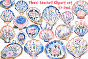 Floral Seashell Clipart set, an Illustration by Libby Wishes (Thumbnail 1 of 7)