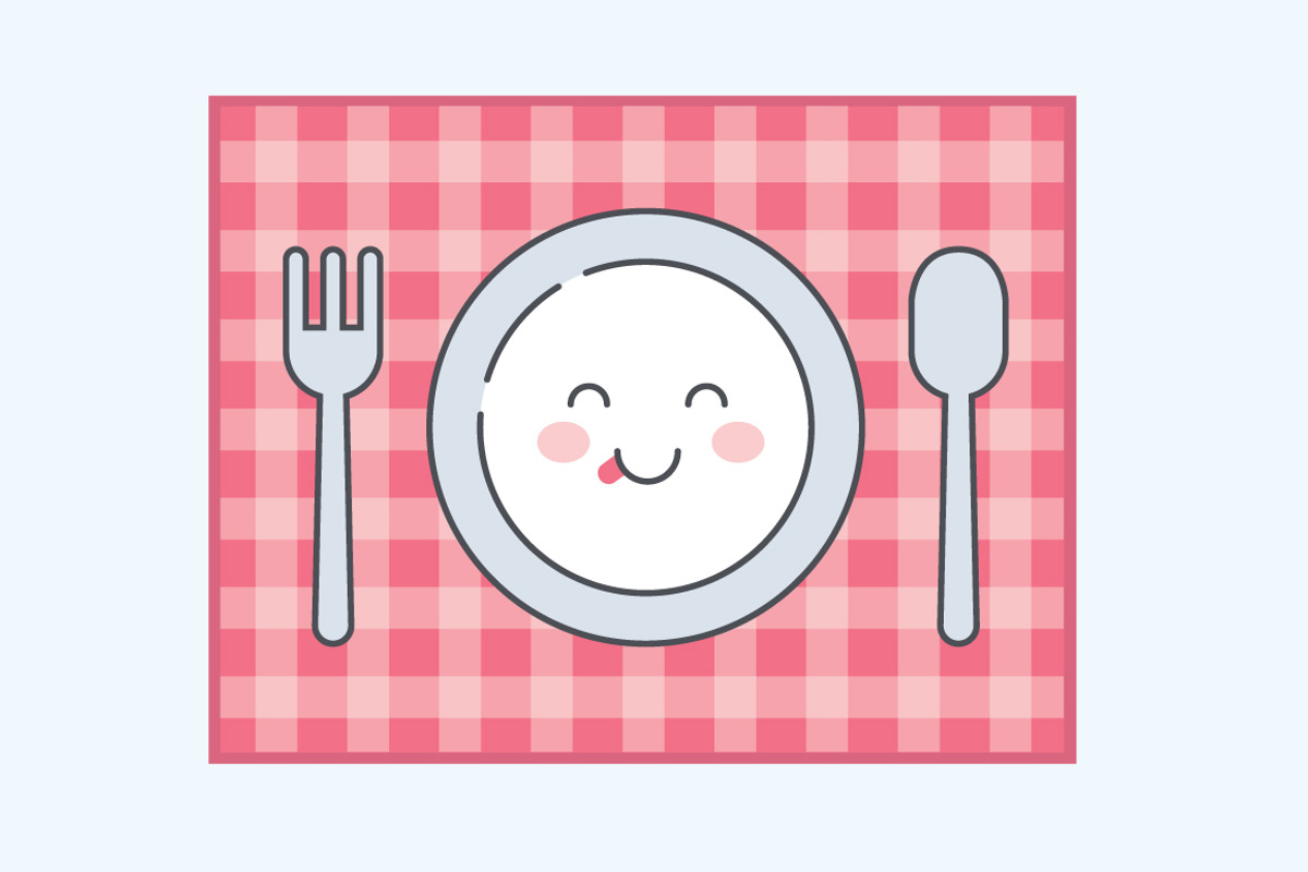 Cute Plate, Fork, Spoon - EPS, a Food Illustration by TinyCuteCo