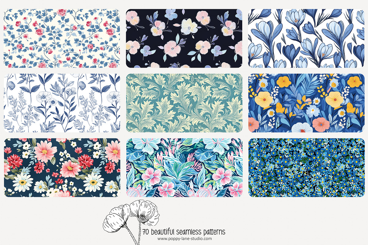 70 blue flower seamless pattern, a Pattern Graphic by Poppy Lane Studio (Photo 8 of 10)