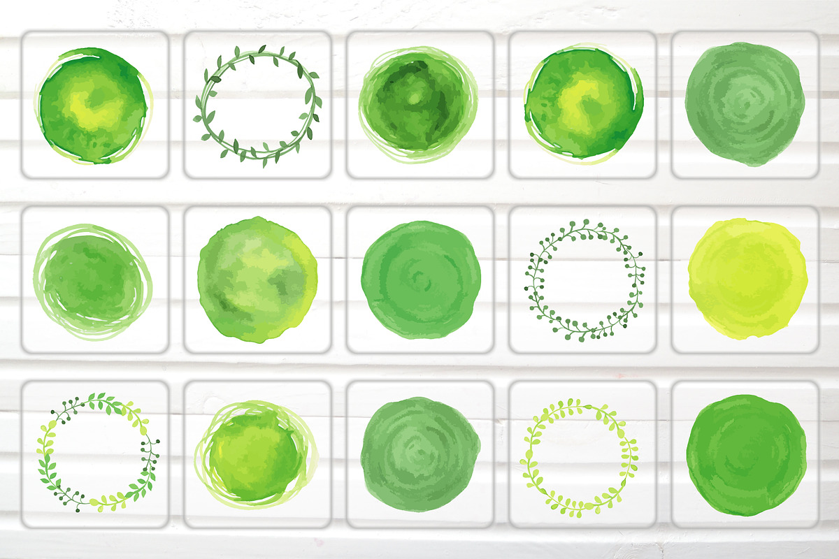 Green Watercolor Vector Logos Set, a Food Illustration by Happiestsim (Photo 3 of 3)