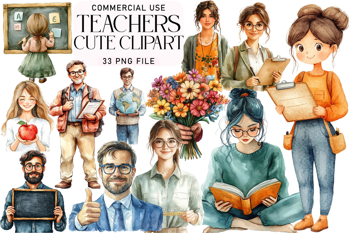 Cute Teachers Clipart, an Illustration by Daily.Designs (Photo 1 of 5)