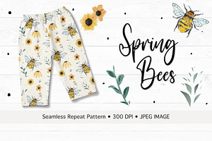 Spring Bees Seamless Pattern