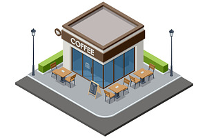 Street coffee shop corner. Isometric, an Object Illustration by Golden Sikorka