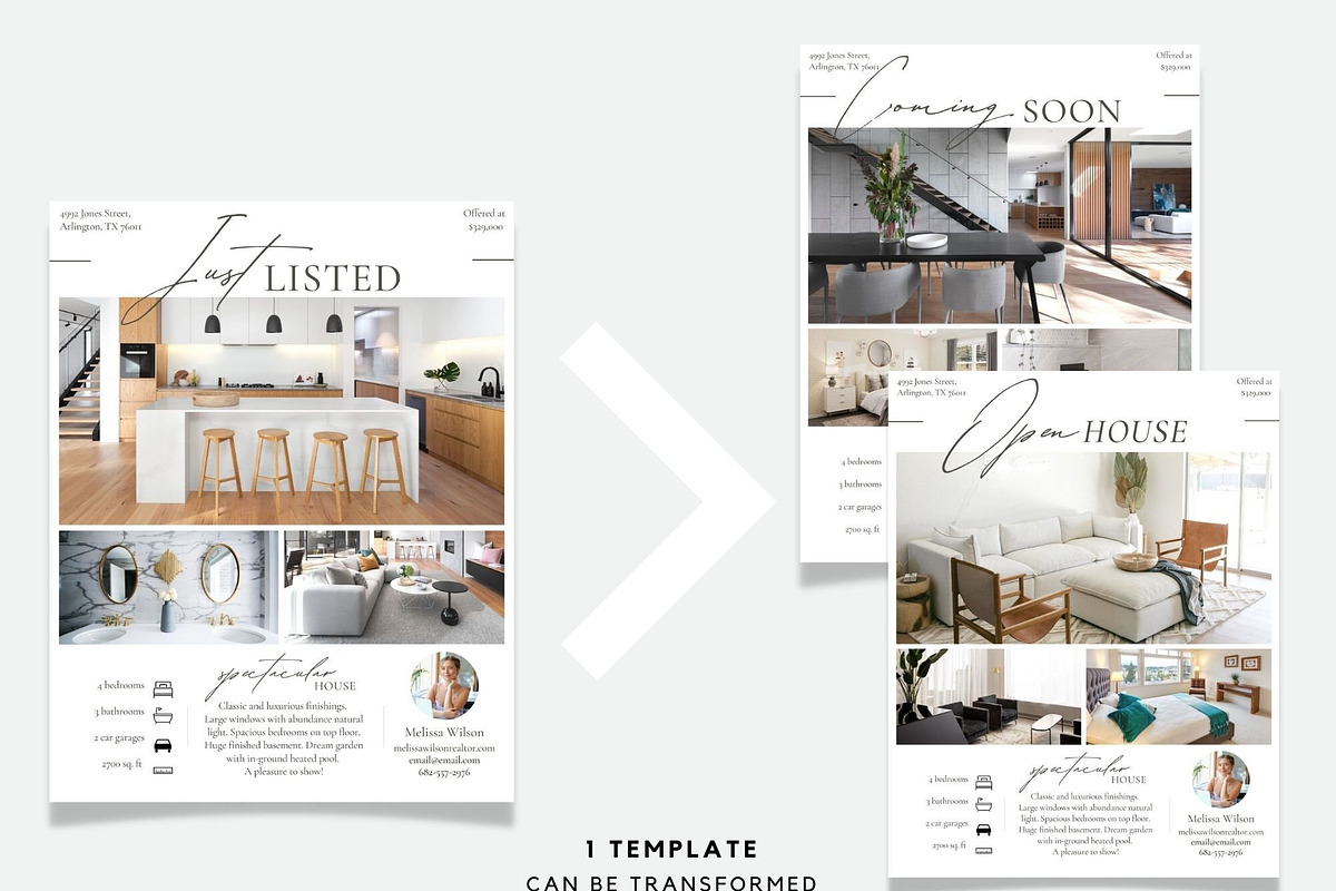 3 Real Estate Flyers: Just Listed, a Flyer Template by ZoaniDesign