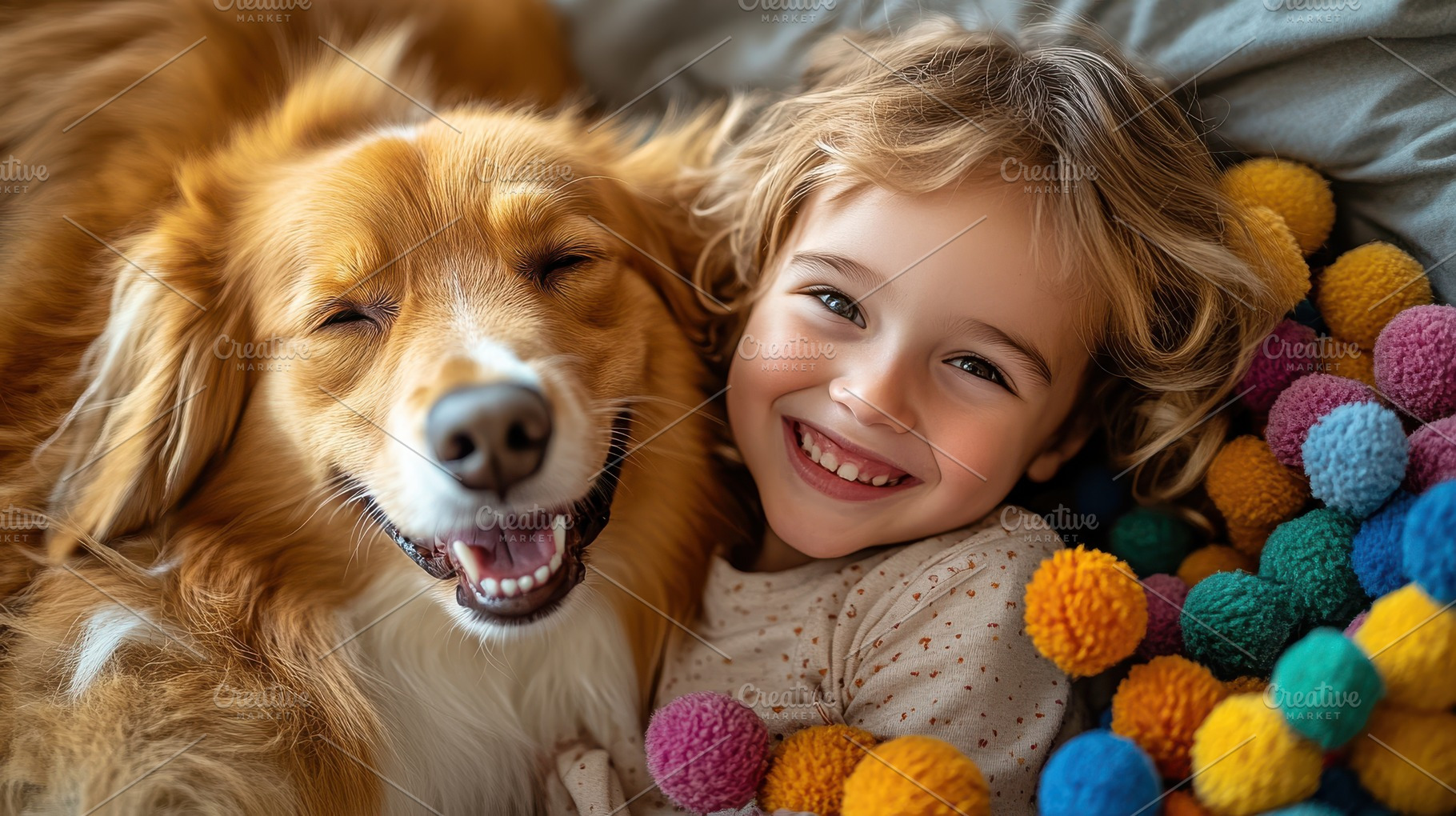 Happy girl smiles with her furry fri, an Animal Photo by Pixeness Studio