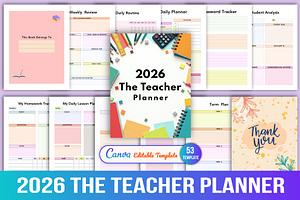 2026 The Teacher Planner, a Stationery Template by Designmela01