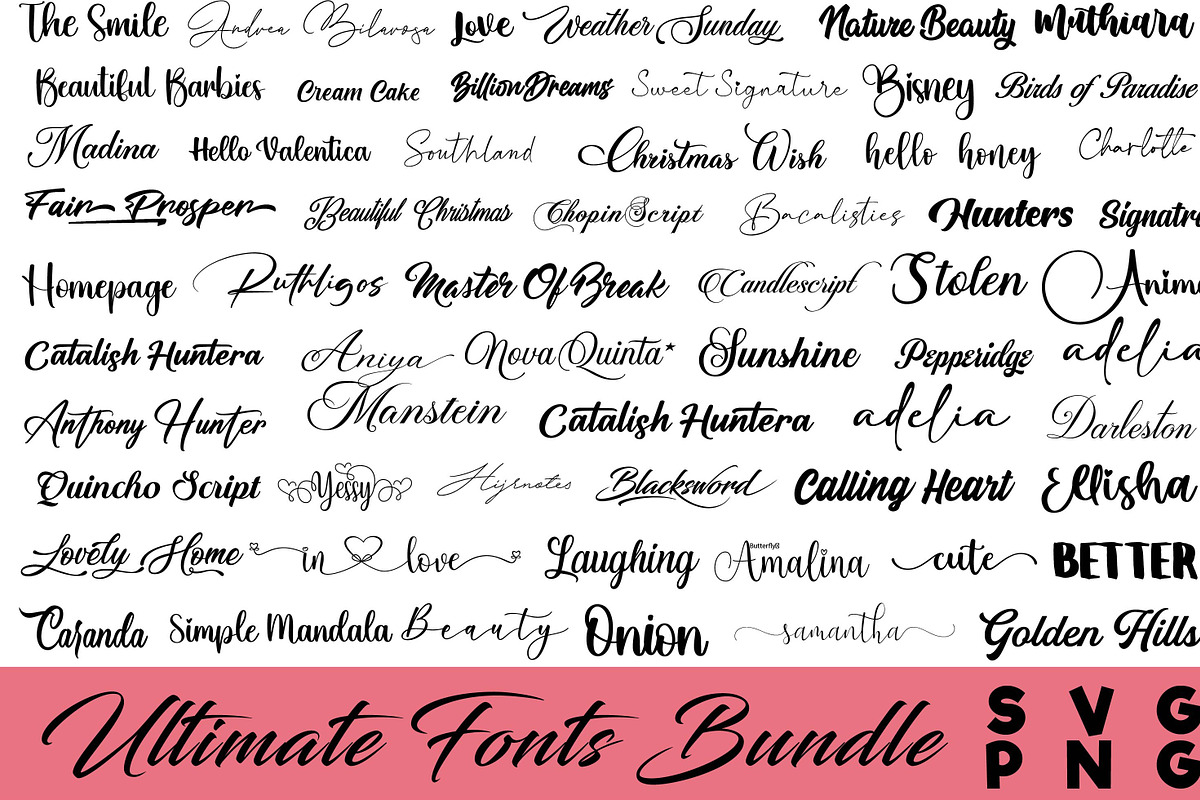 Fonts Bundle, Ultimate 50 Fonts, a Script Font by EllaMaiyaali (Photo 1 of 2)