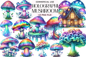Mushroom Holographic Clipart, an Icon by Daily.Designs