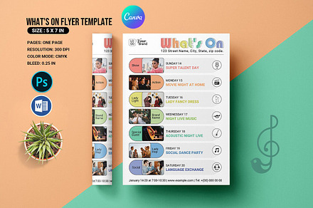 Whats On Schedule Flyer, a Flyer Template by retrographix