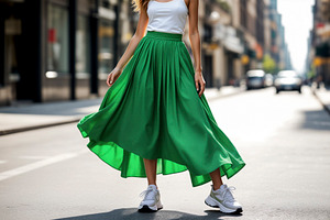 Fashionable woman in green skirt, a Photo by rarrarorro