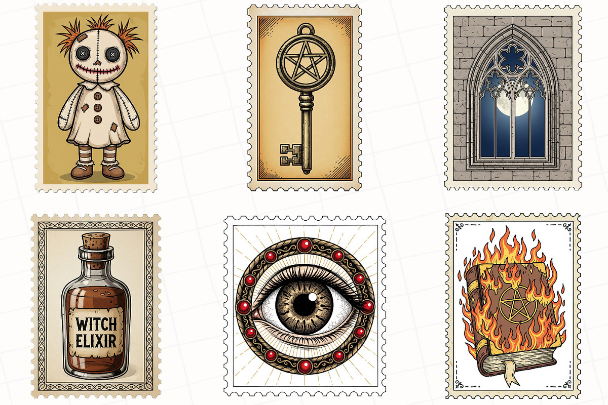 Vintage Halloween Postage Stamp PNG, an Illustration by OK Design (Photo 3 of 5)