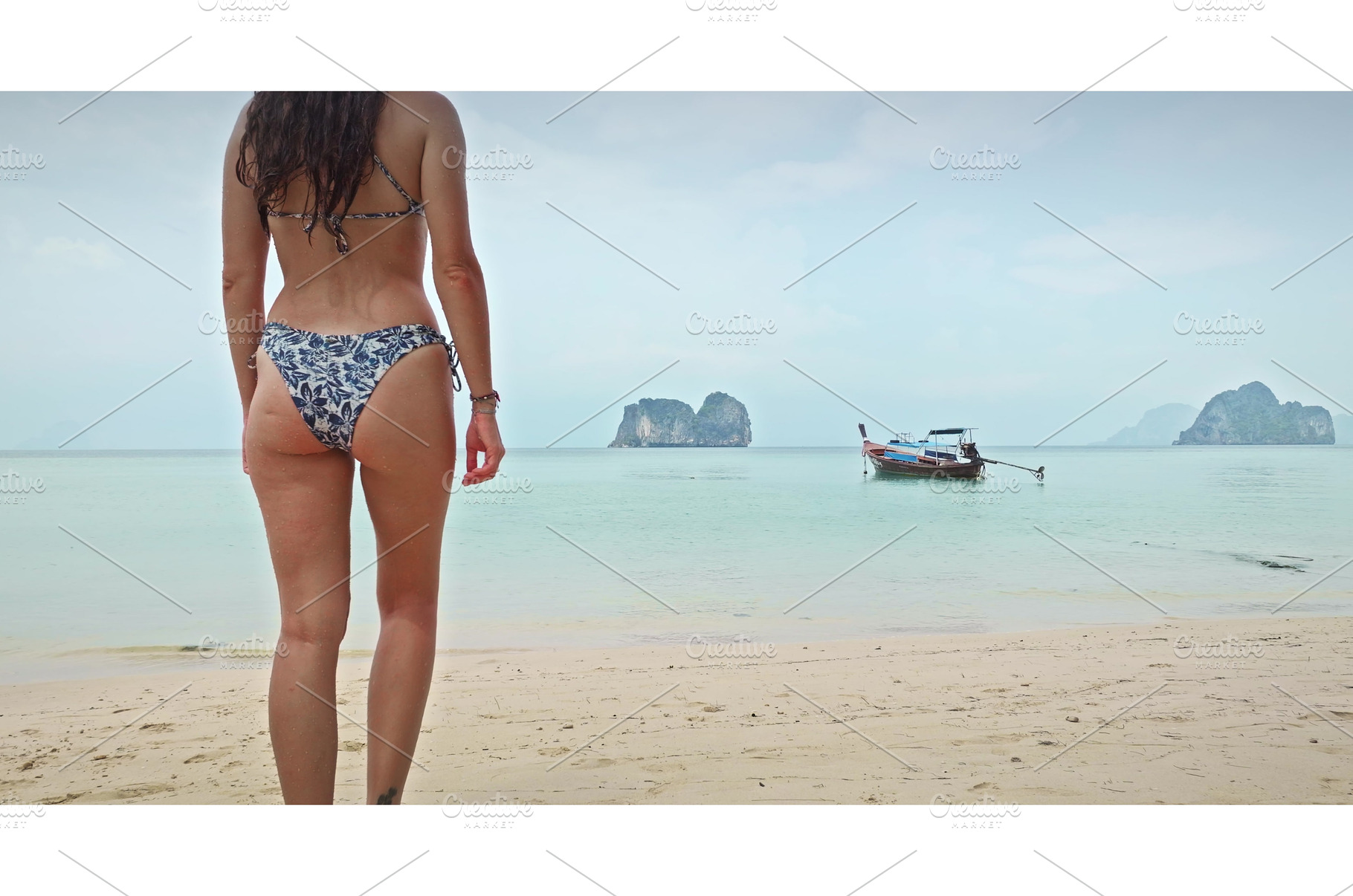 Woman in bikini standing on tropical, a Person Photo by Goinyk