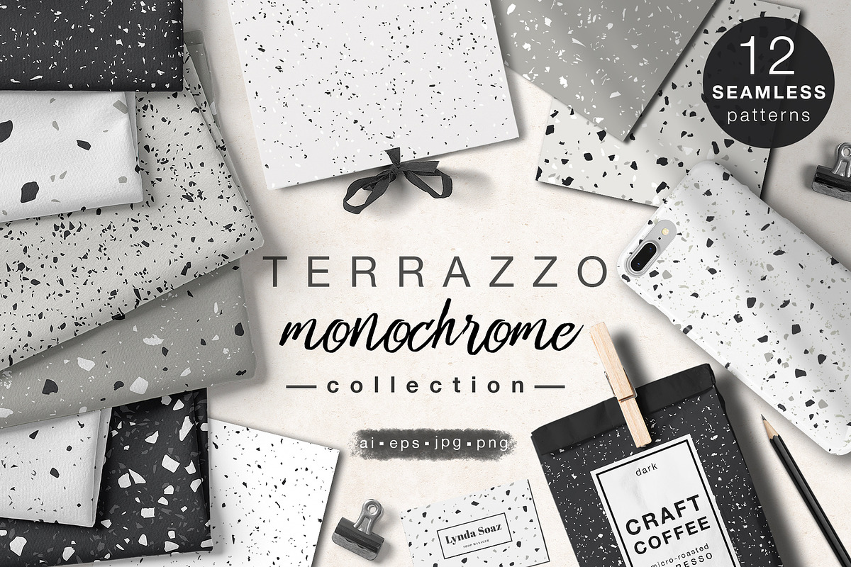 TERRAZZO monochrome collection, a Pattern Graphic by EkaterinaKiriy (Photo 1 of 8)