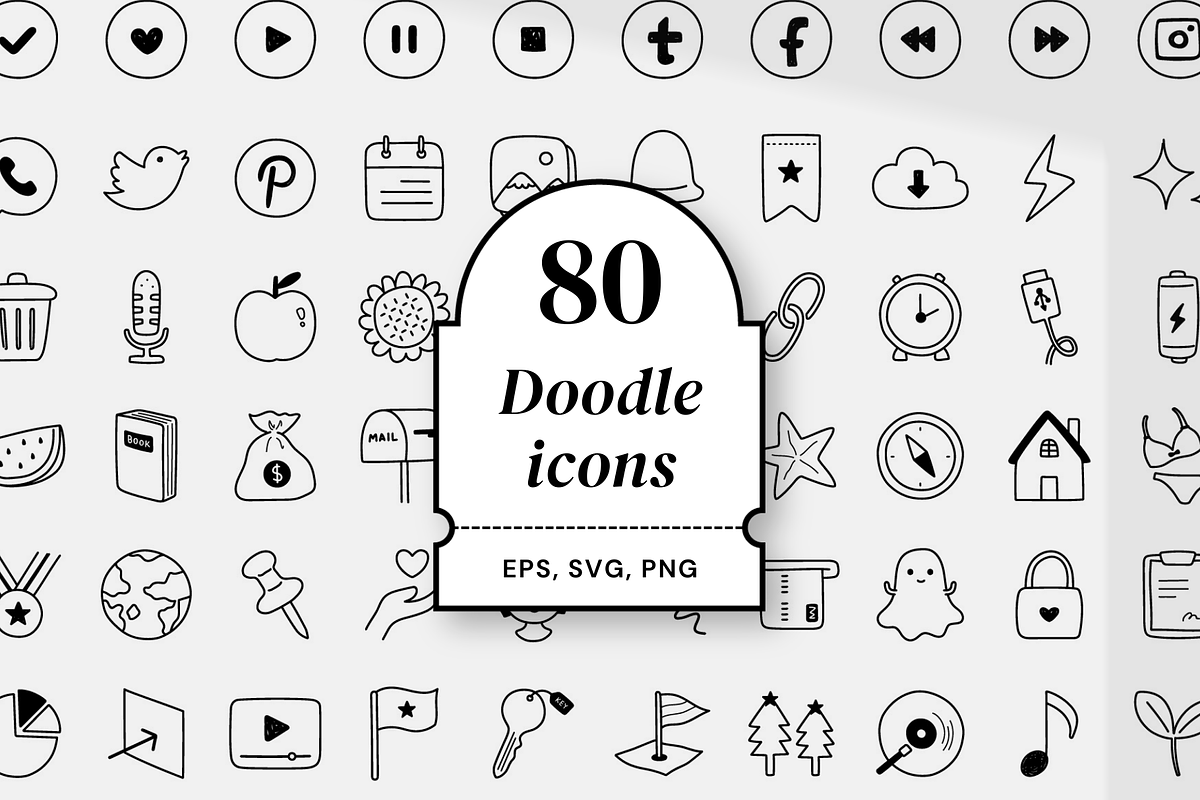 80 doodle icons set, a Duotone Icon by Pinkbrush (Photo 1 of 4)